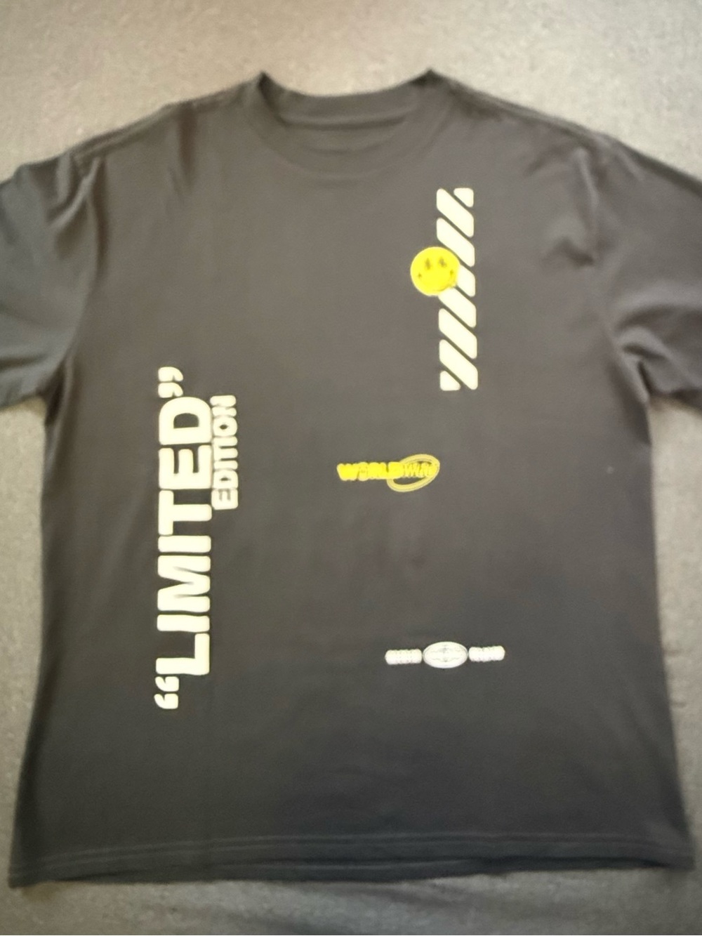 Black Graphic Tee with White & Yellow Print